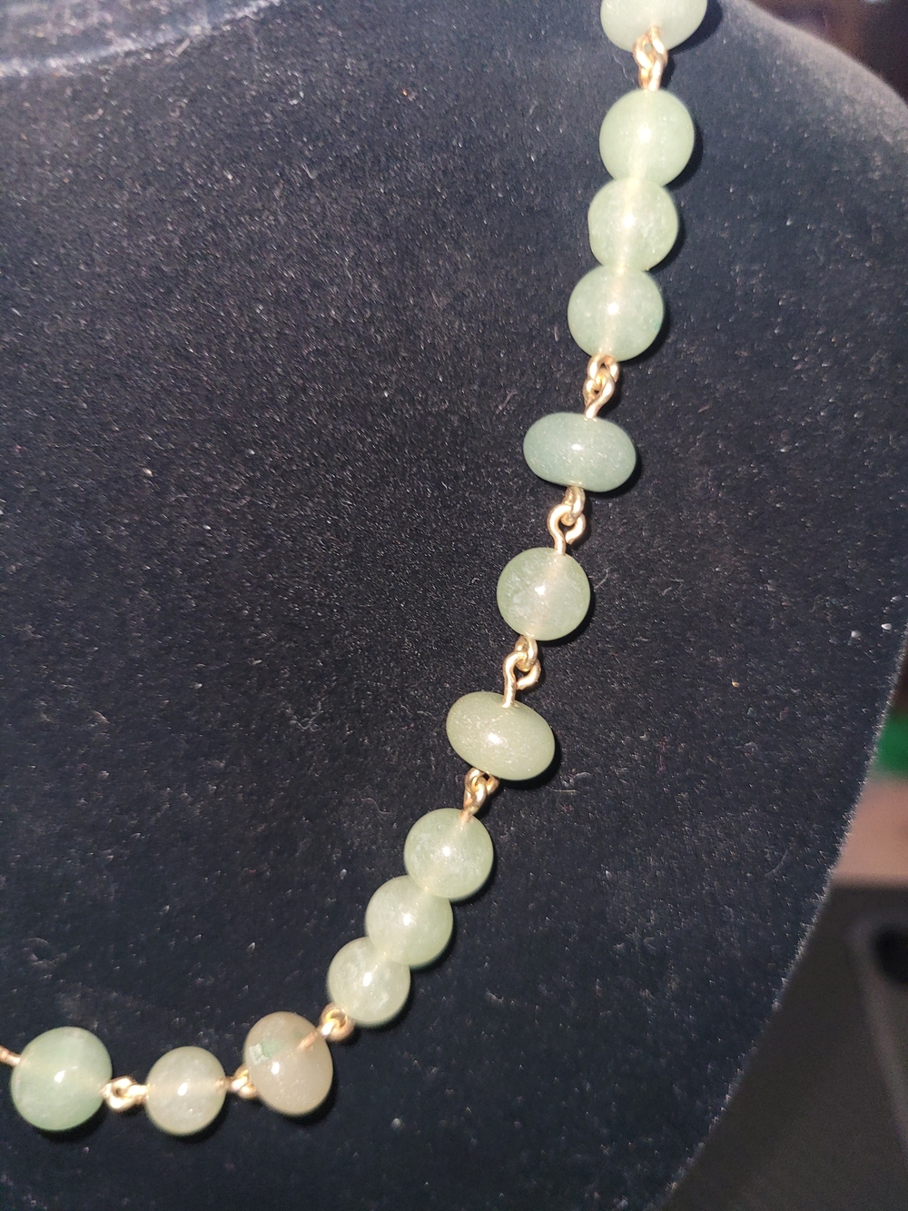 Vintage 16" Light Green Gemstone Station Necklace Wire Wrapped Jade Aventurine - Picture 7 of 10